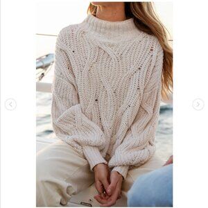 Free People Seasons Change Cable Knit Sweater Ivory S Oversized Drop Shoulders
